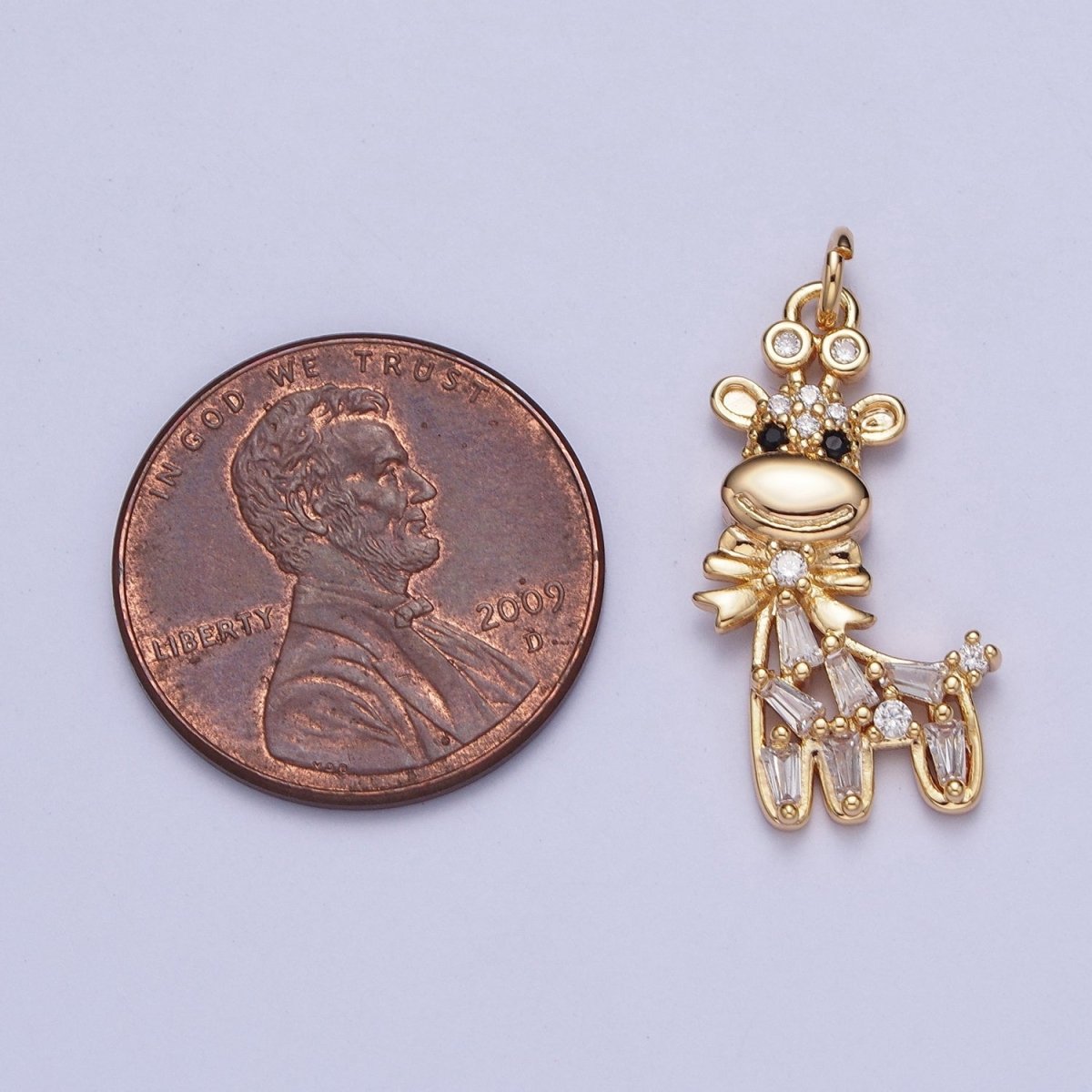 16K Gold Filled Bow Tied Donkey Baguette CZ Animal Charm  AG-090