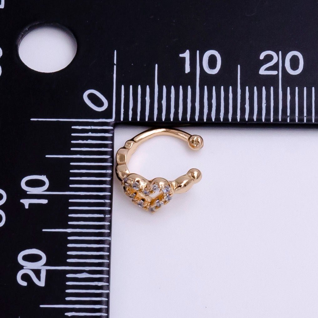 16K Gold Filled Bubble Open Heart Micro Paved CZ Ear Cuff Earrings | AI097