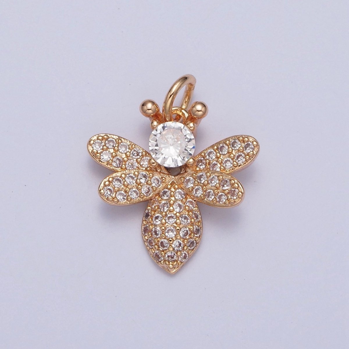 16K Gold Filled Bumble Honey Bee Round Micro Paved Cubic Zirconia Garden Insect Jewelry Component | X-227