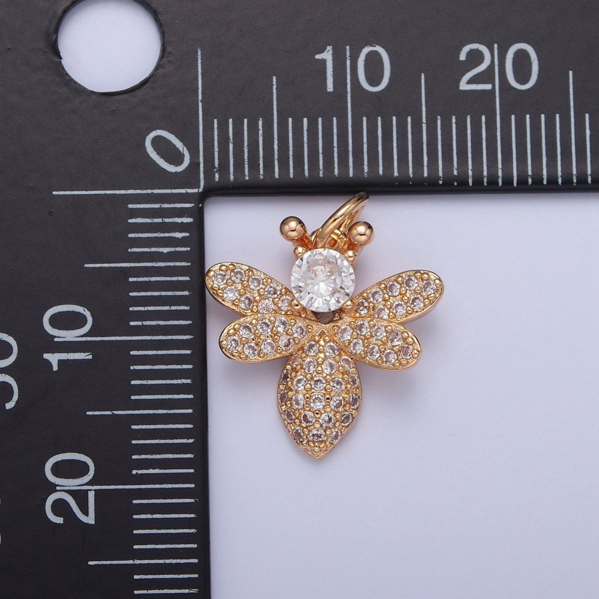 16K Gold Filled Bumble Honey Bee Round Micro Paved Cubic Zirconia Garden Insect Jewelry Component | X-227