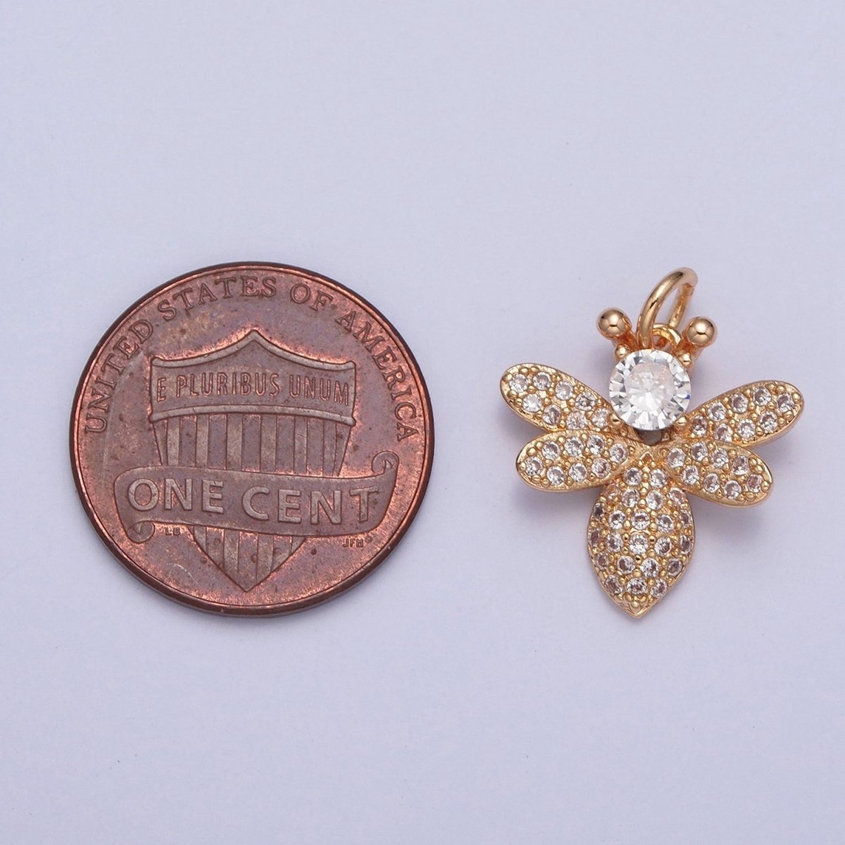 16K Gold Filled Bumble Honey Bee Round Micro Paved Cubic Zirconia Garden Insect Jewelry Component | X-227