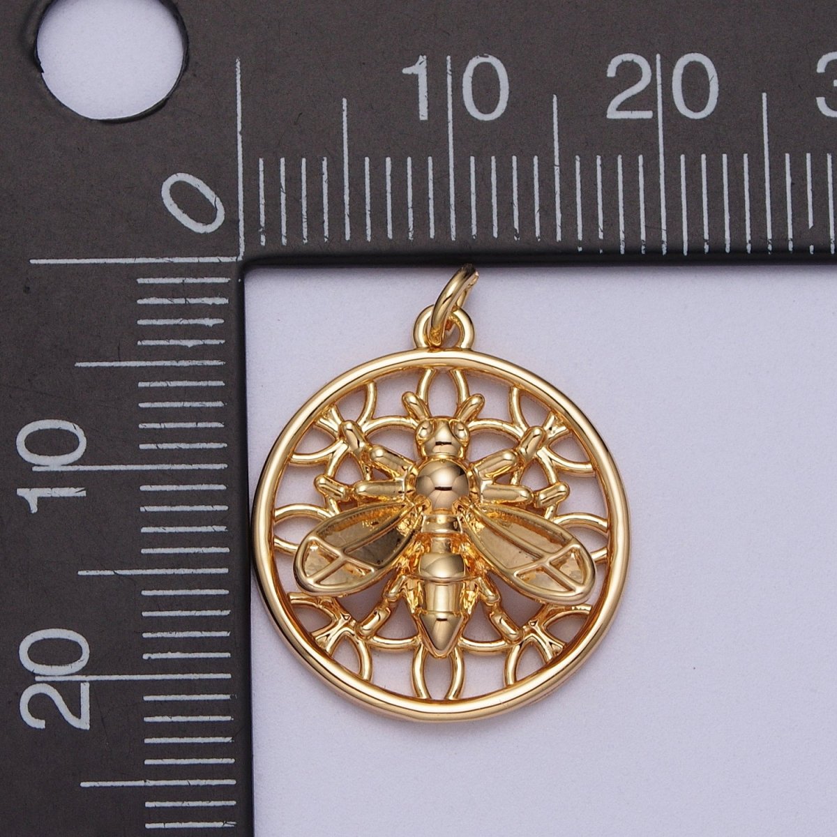 16K Gold Filled Bumble Hornet Bee Artisan Round Charm | C-915