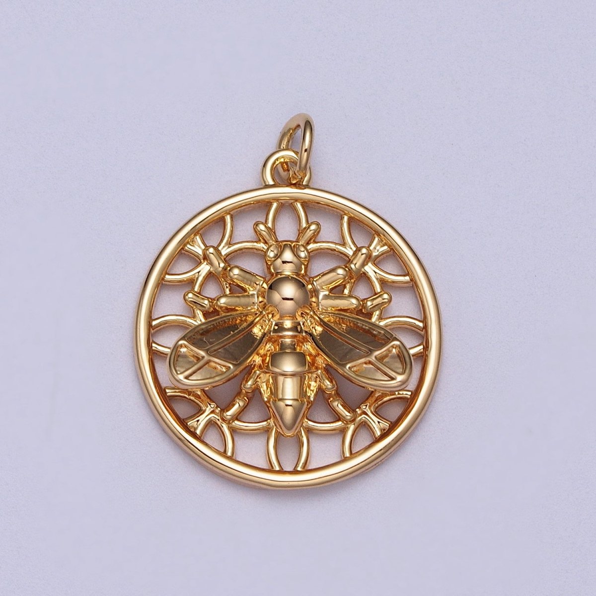 16K Gold Filled Bumble Hornet Bee Artisan Round Charm | C-915