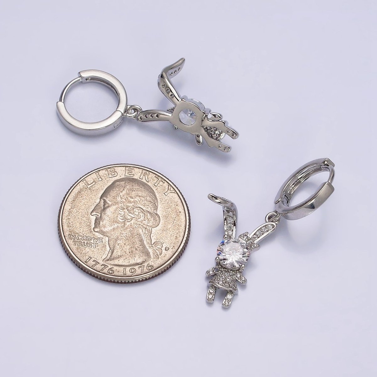 16K Gold Filled Bunny Rabbit Clear, Pink CZ Micro Paved Drop Huggie Earrings in Gold & Silver | AD1227 AE822 - AE824