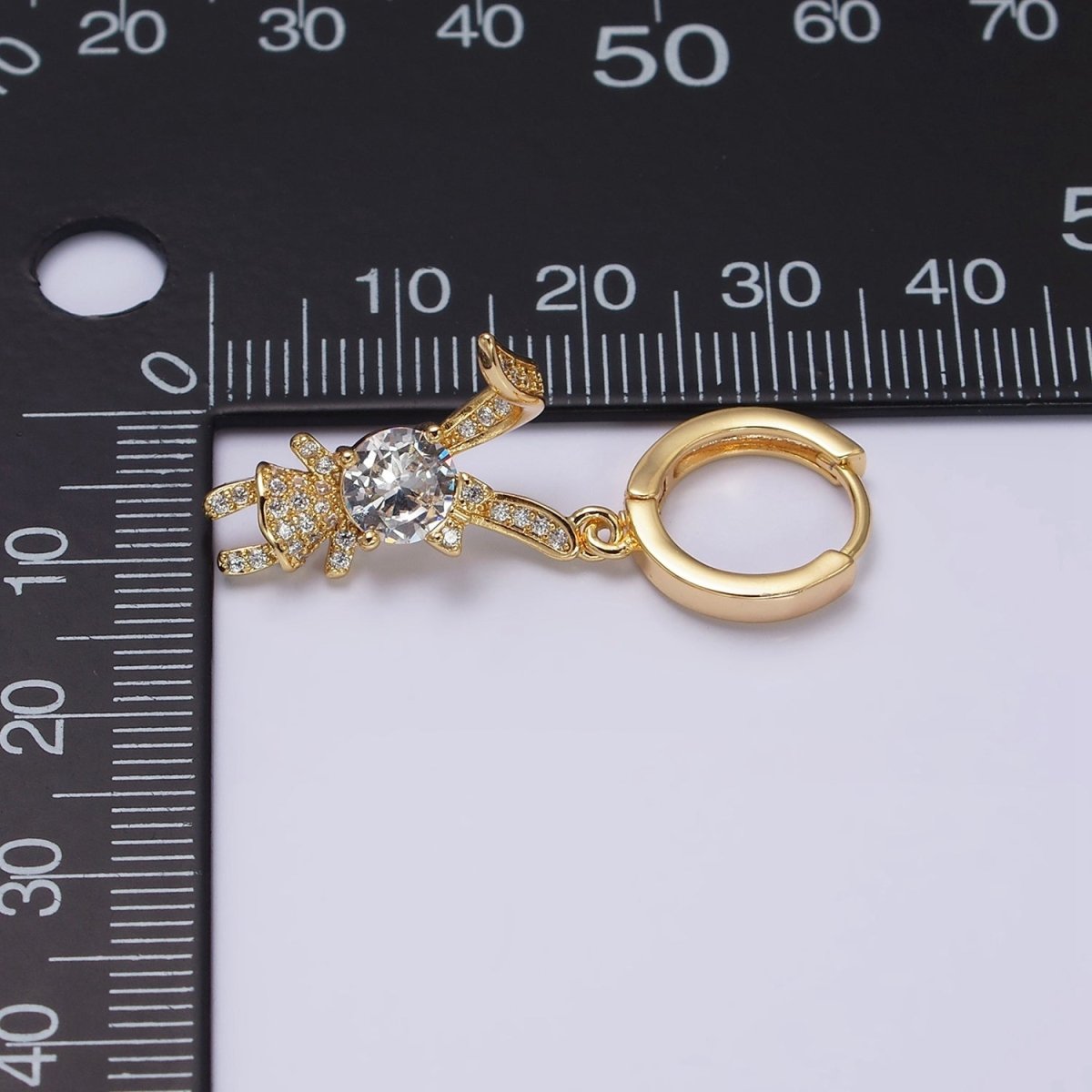 16K Gold Filled Bunny Rabbit Clear, Pink CZ Micro Paved Drop Huggie Earrings in Gold & Silver | AD1227 AE822 - AE824