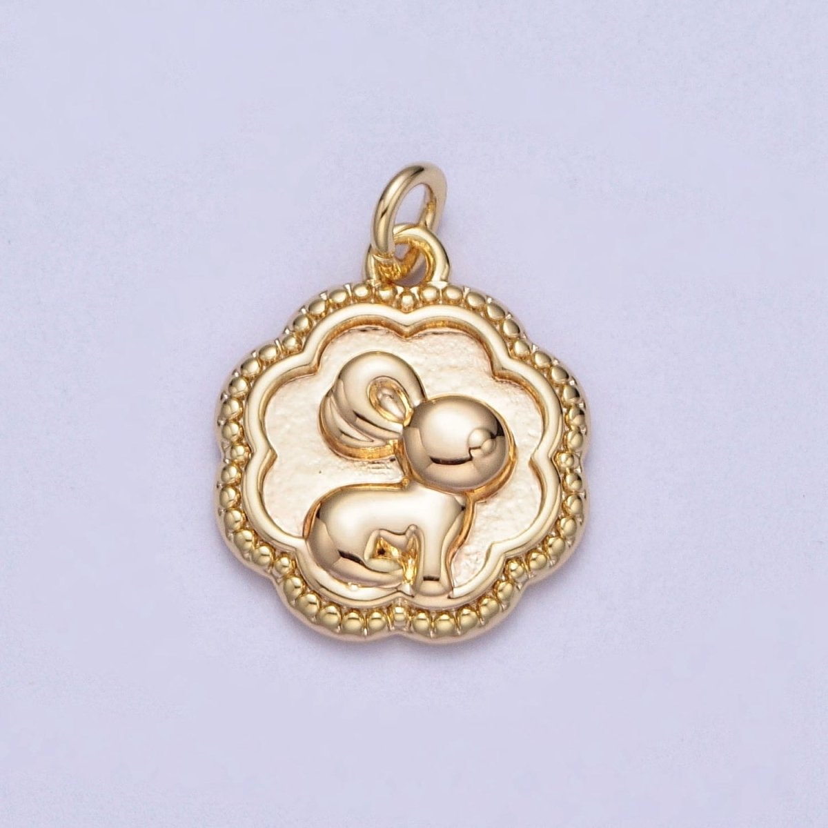 16K Gold Filled Bunny Rabbit Mini Beaded Rounded Octagonal Charm | Y-371