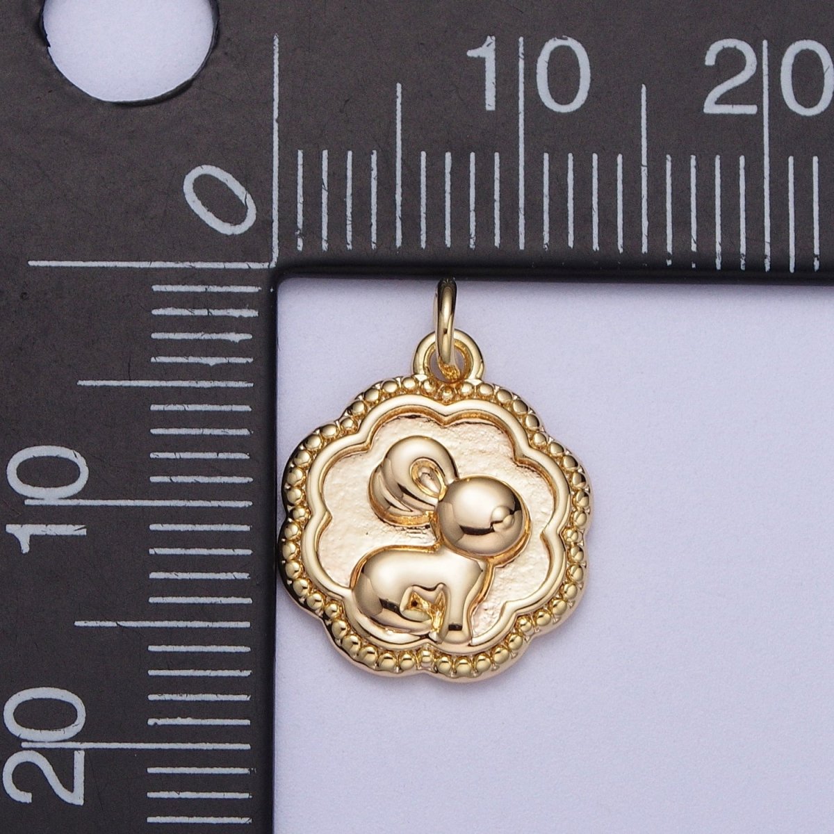 16K Gold Filled Bunny Rabbit Mini Beaded Rounded Octagonal Charm | Y-371