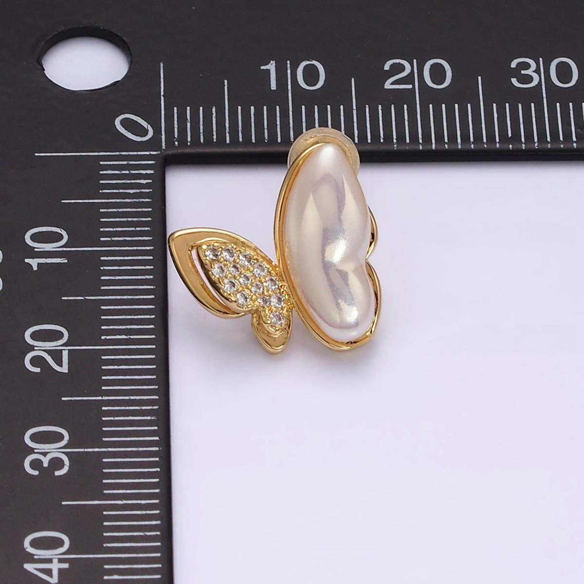 16K Gold Filled Butterfly Mariposa Pearl Micro Paved CZ Wings Stud Earrings Set in Gold & Silver | AD-417 AD-418