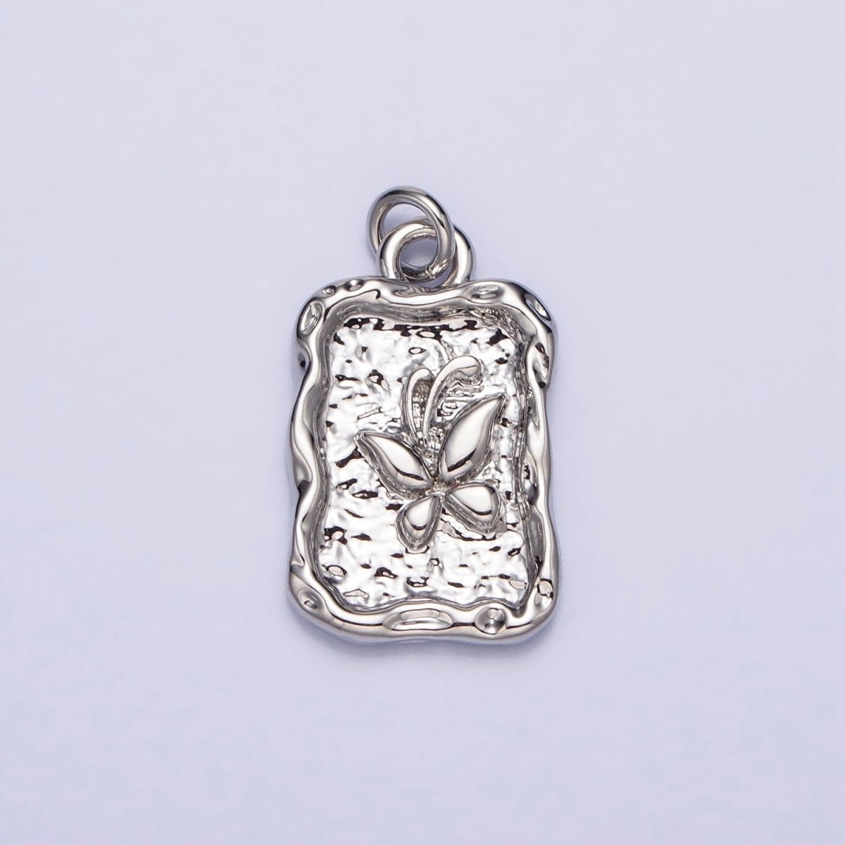 16K Gold Filled Butterfly Textured Hammered Rectangular Stamped Charm in Gold & Silver | AC393 AC394