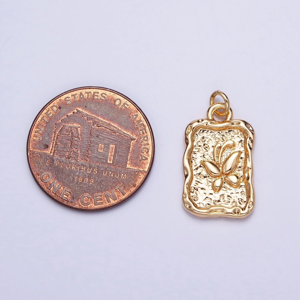 16K Gold Filled Butterfly Textured Hammered Rectangular Stamped Charm in Gold & Silver | AC393 AC394