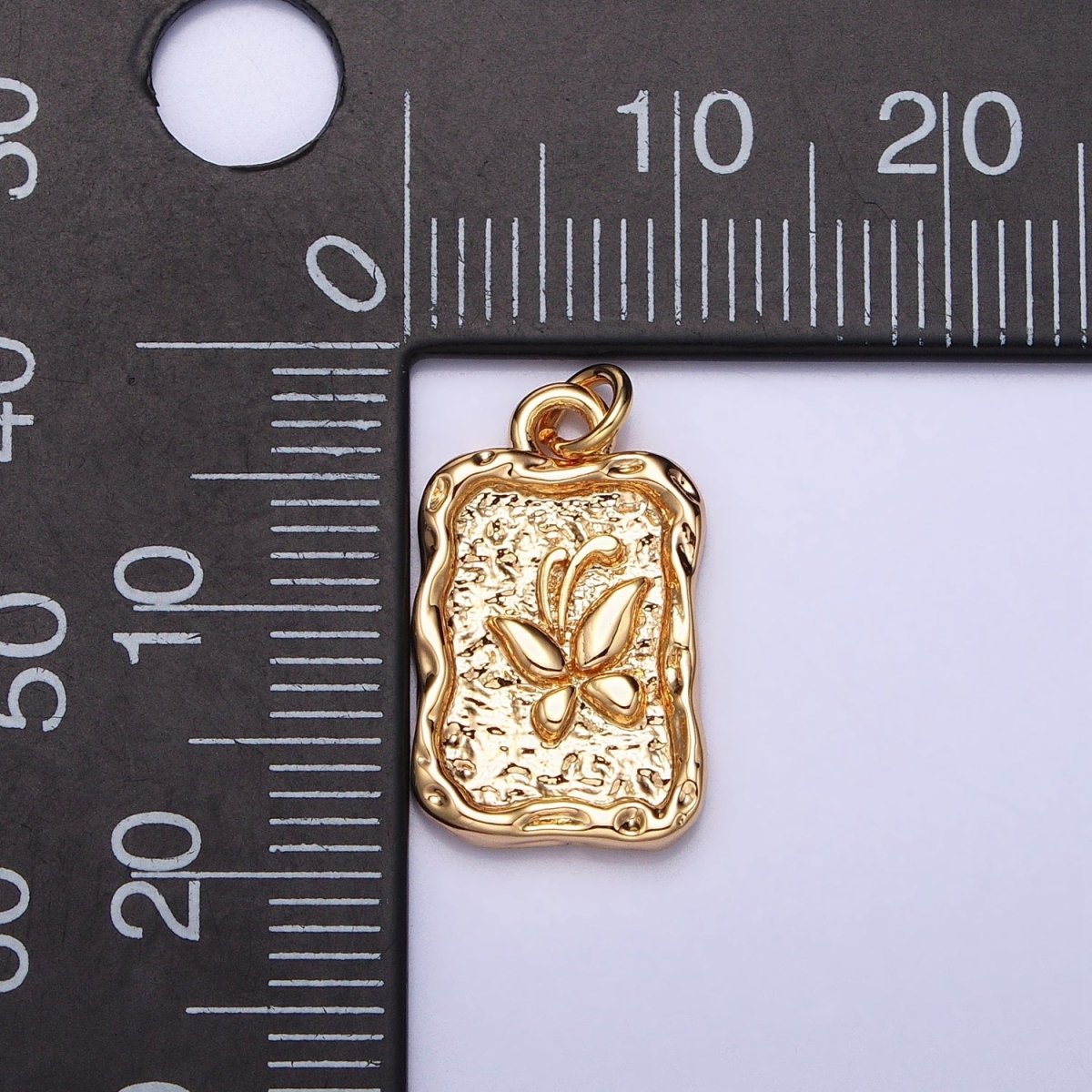 16K Gold Filled Butterfly Textured Hammered Rectangular Stamped Charm in Gold & Silver | AC393 AC394