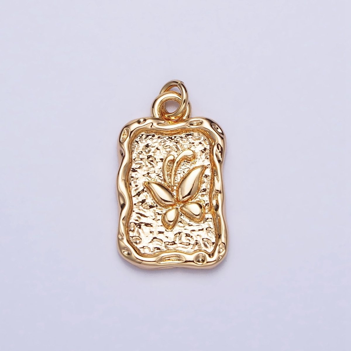 16K Gold Filled Butterfly Textured Hammered Rectangular Stamped Charm in Gold & Silver | AC393 AC394