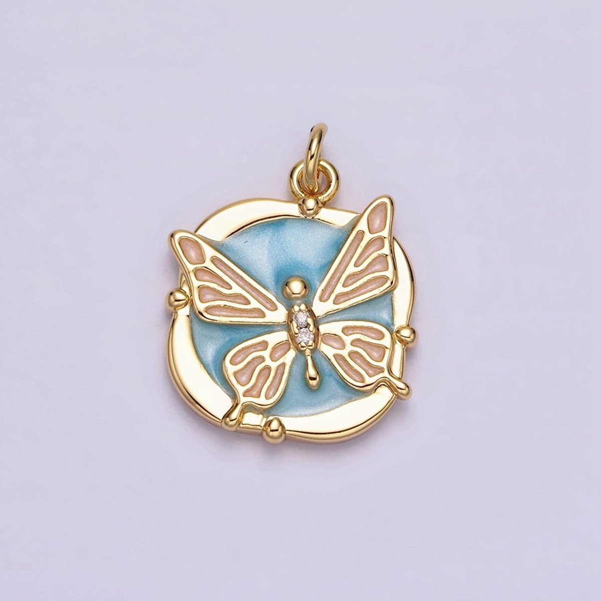 16K Gold Filled Butterfly White, Pink, Blue Sparkly Enamel Round Square Charm in Gold & Silver | AC1549 - AC1554