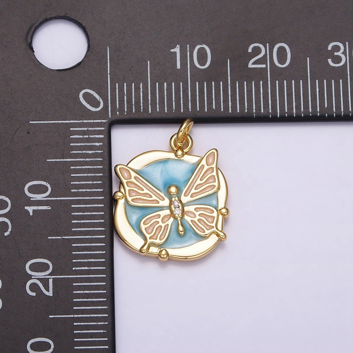 16K Gold Filled Butterfly White, Pink, Blue Sparkly Enamel Round Square Charm in Gold & Silver | AC1549 - AC1554