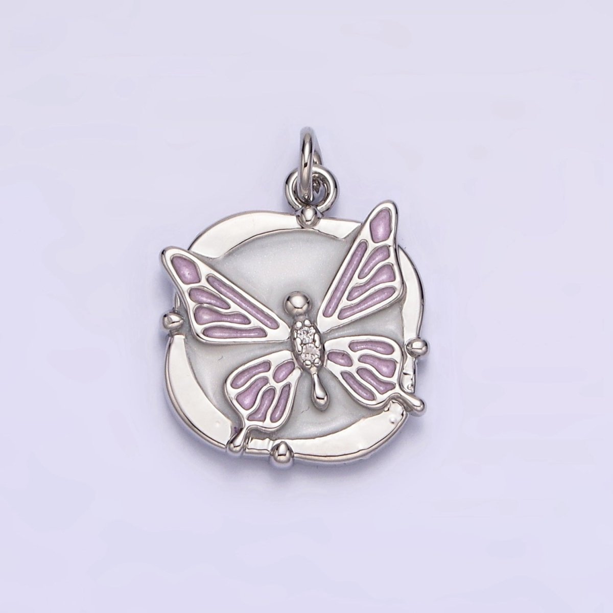 16K Gold Filled Butterfly White, Pink, Blue Sparkly Enamel Round Square Charm in Gold & Silver | AC1549 - AC1554