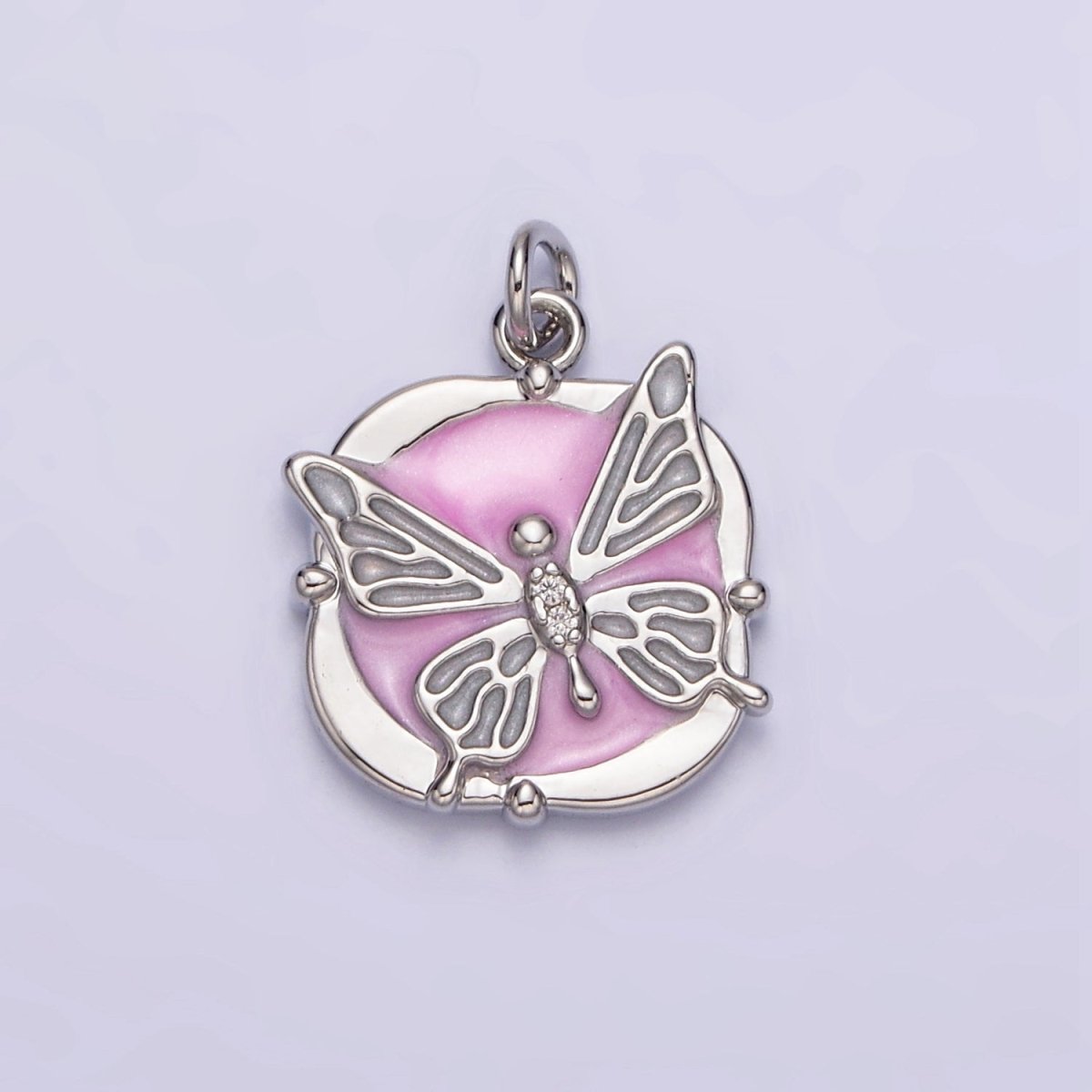 16K Gold Filled Butterfly White, Pink, Blue Sparkly Enamel Round Square Charm in Gold & Silver | AC1549 - AC1554