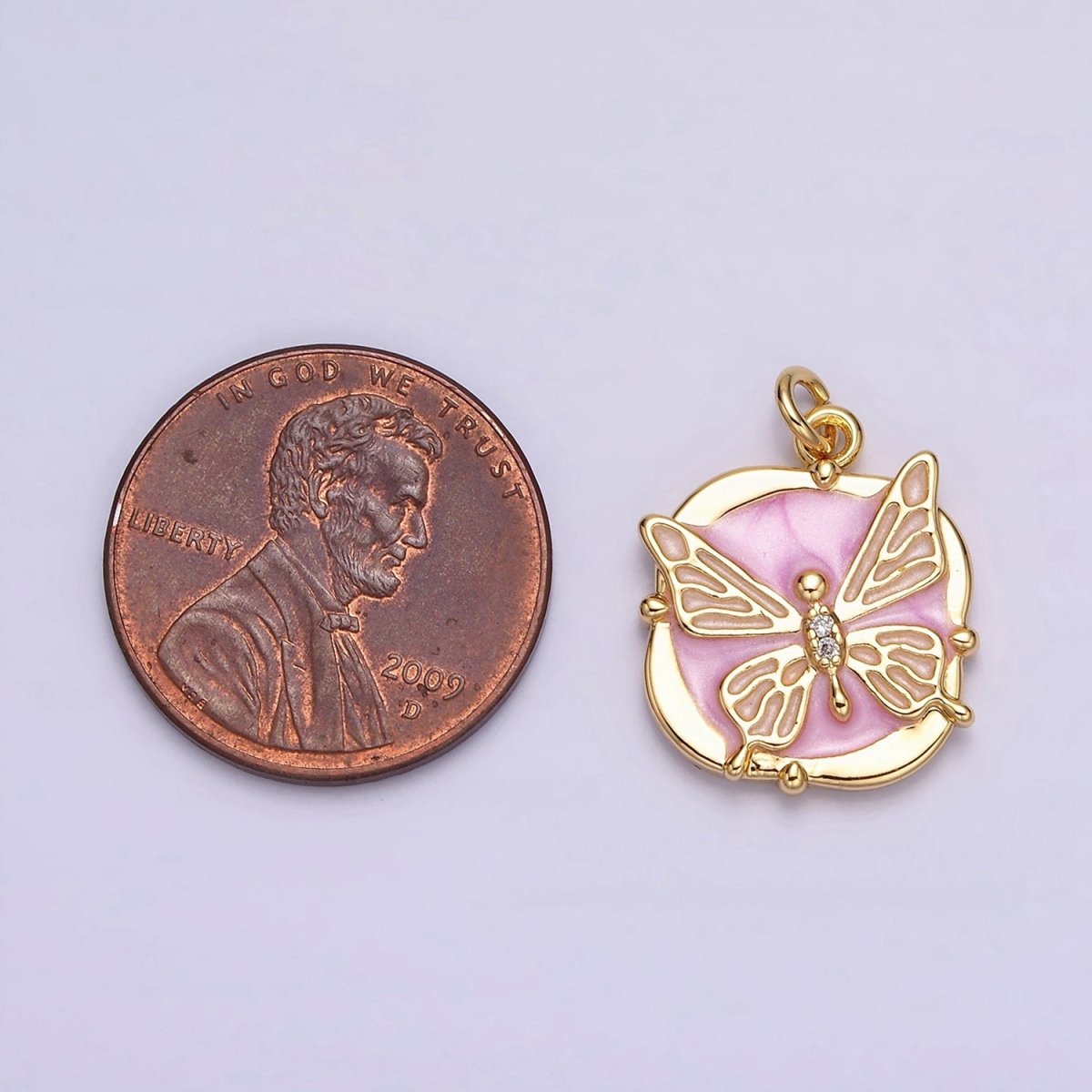 16K Gold Filled Butterfly White, Pink, Blue Sparkly Enamel Round Square Charm in Gold & Silver | AC1549 - AC1554