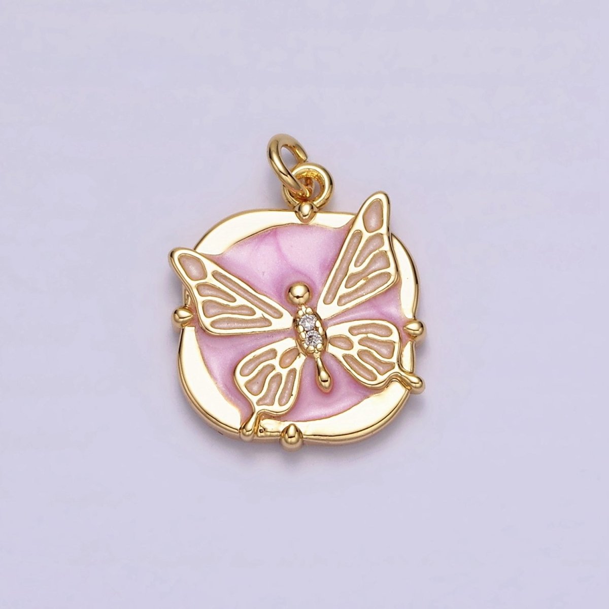 16K Gold Filled Butterfly White, Pink, Blue Sparkly Enamel Round Square Charm in Gold & Silver | AC1549 - AC1554