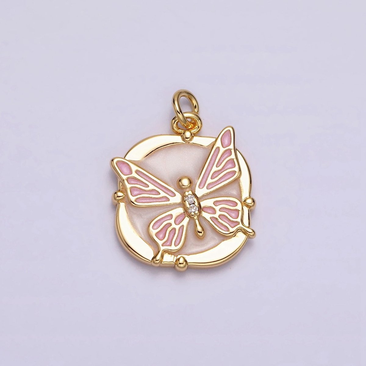 16K Gold Filled Butterfly White, Pink, Blue Sparkly Enamel Round Square Charm in Gold & Silver | AC1549 - AC1554