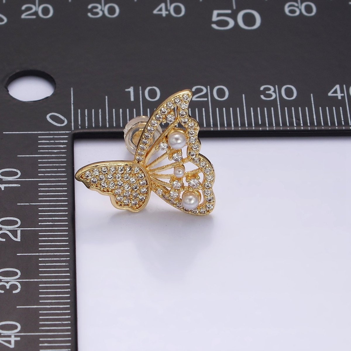 16K Gold Filled Butterfly Wings Pearl Micro Paved CZ Stud Earrings Set in Gold & Silver | AD1322 AD1342