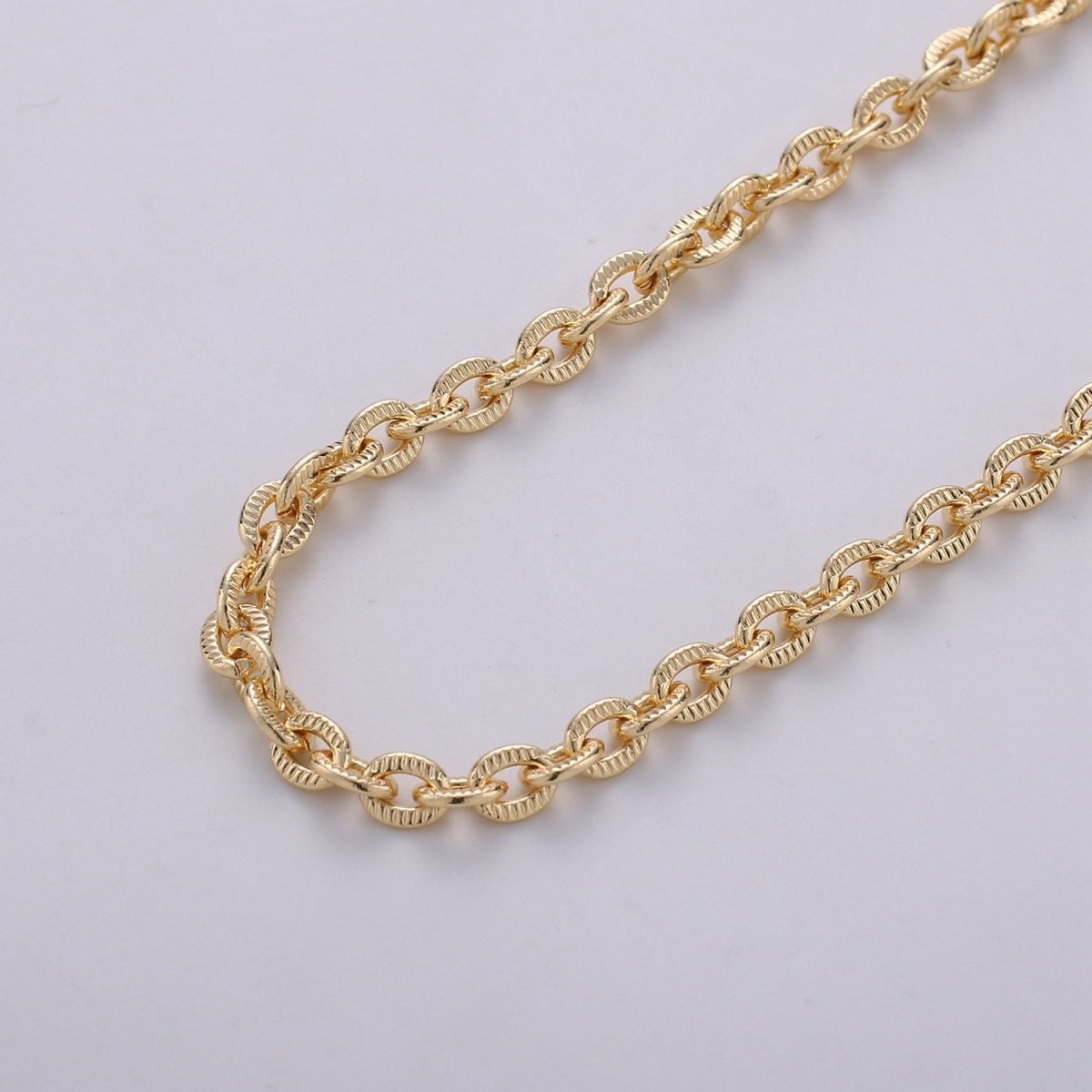 16K Gold Filled Cable Chain Twisted Texturized Chain, Elongated Oval Chain 5.5mmx4.25mm link Chain for Necklace Bracelet | ROLL-271 ROLL-269 Clearance Pricing