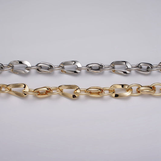16k Gold Plated Cable Geometric Twist Link Unfinished Chain in Gold & Silver | ROLL-1157 ROLL-1158 Clearance Pricing