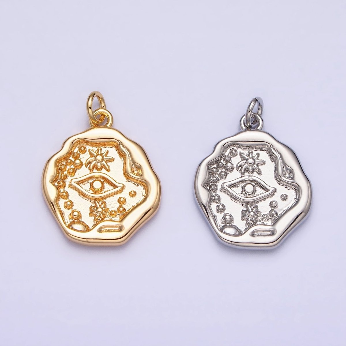16K Gold Filled Celestial Evil Eye Stamped Abstract Add-On Charm in Gold & Silver | AC1249 AC1250