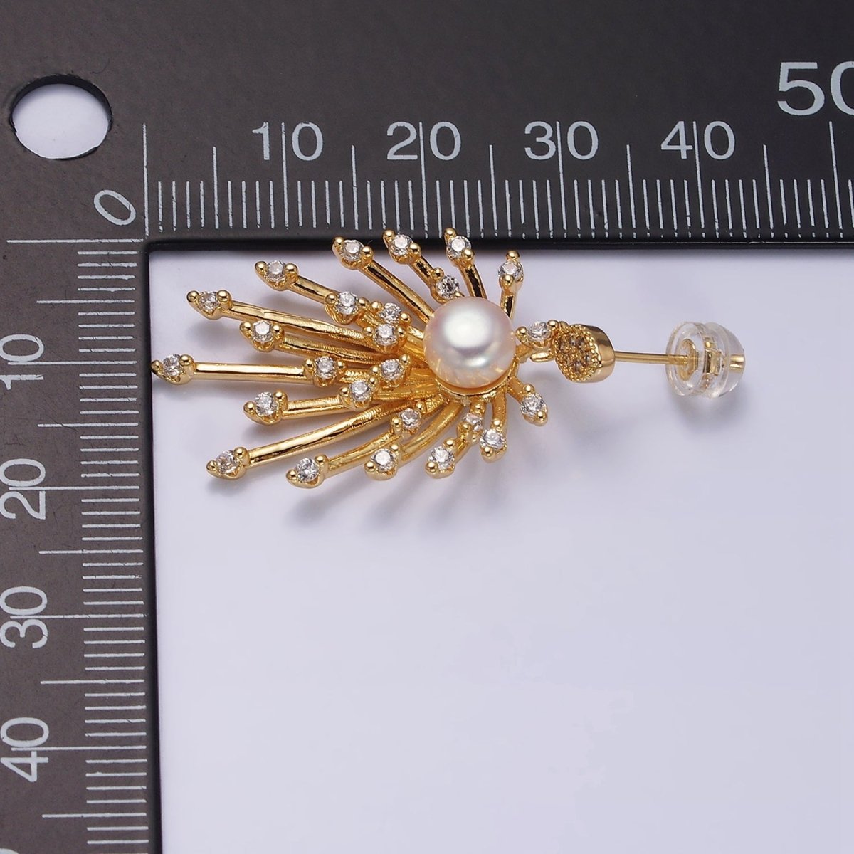 16K Gold Filled Celestial Fireworks Sunburst Pearl CZ Stud Earrings in Gold & Silver | AD1273 AD1274