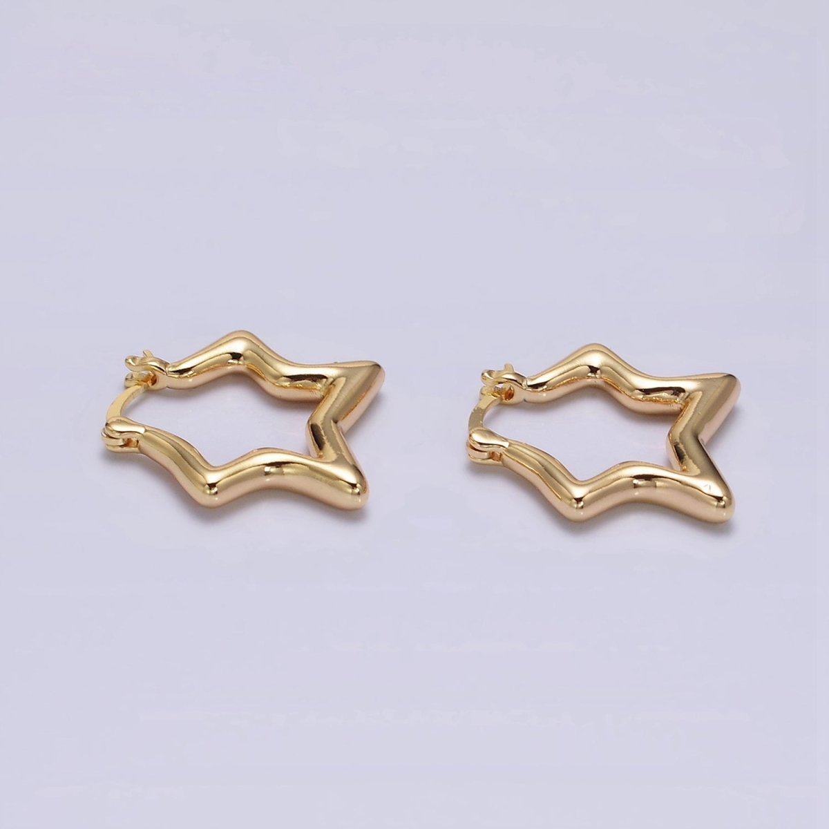 16K Gold Filled Celestial Star Abstract Band French Lock Latch Hoop Earrings | AE088