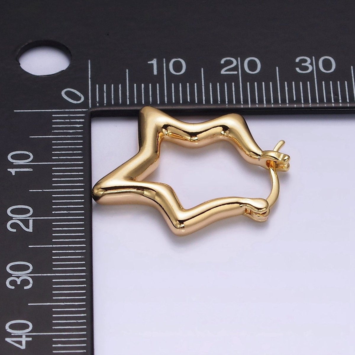16K Gold Filled Celestial Star Abstract Band French Lock Latch Hoop Earrings | AE088
