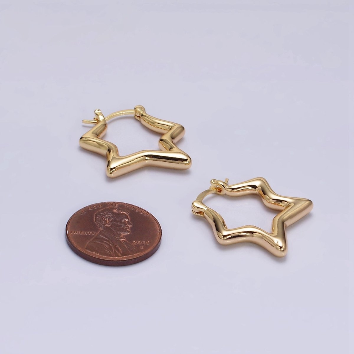 16K Gold Filled Celestial Star Abstract Band French Lock Latch Hoop Earrings | AE088