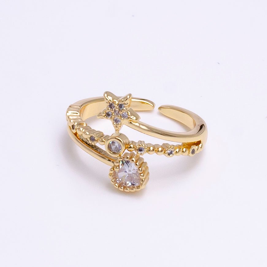 16K Gold Filled Celestial Star Clear CZ Triple Band Adjustable Ring | O-834