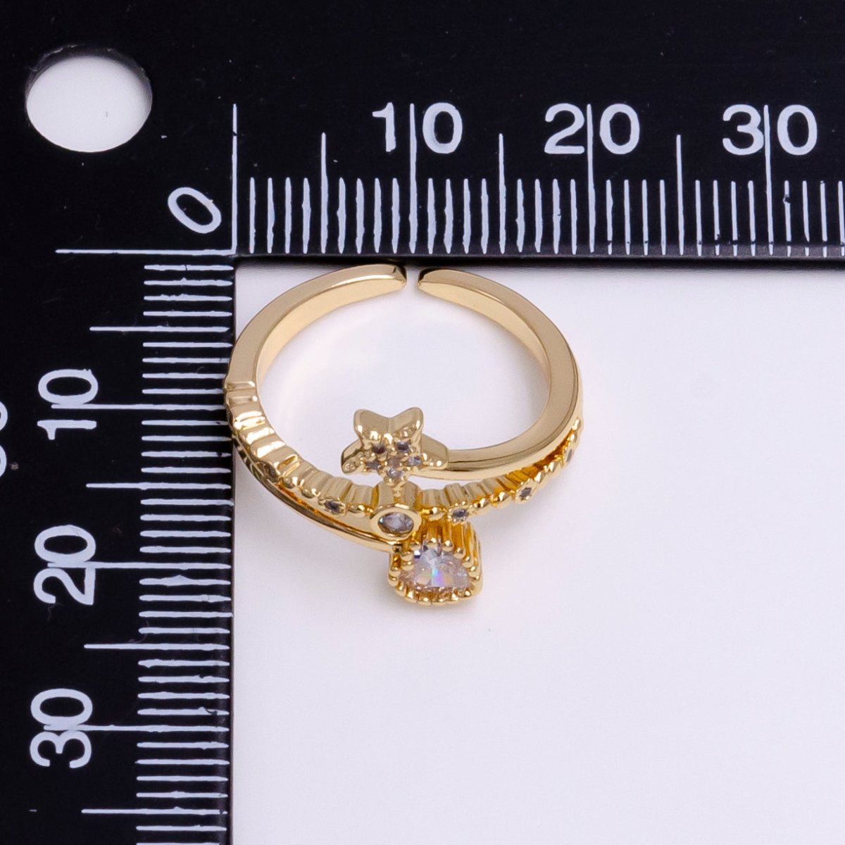 16K Gold Filled Celestial Star Clear CZ Triple Band Adjustable Ring | O-834