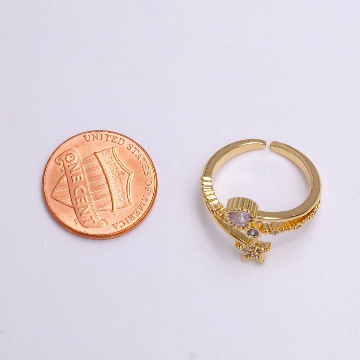 16K Gold Filled Celestial Star Clear CZ Triple Band Adjustable Ring | O-834