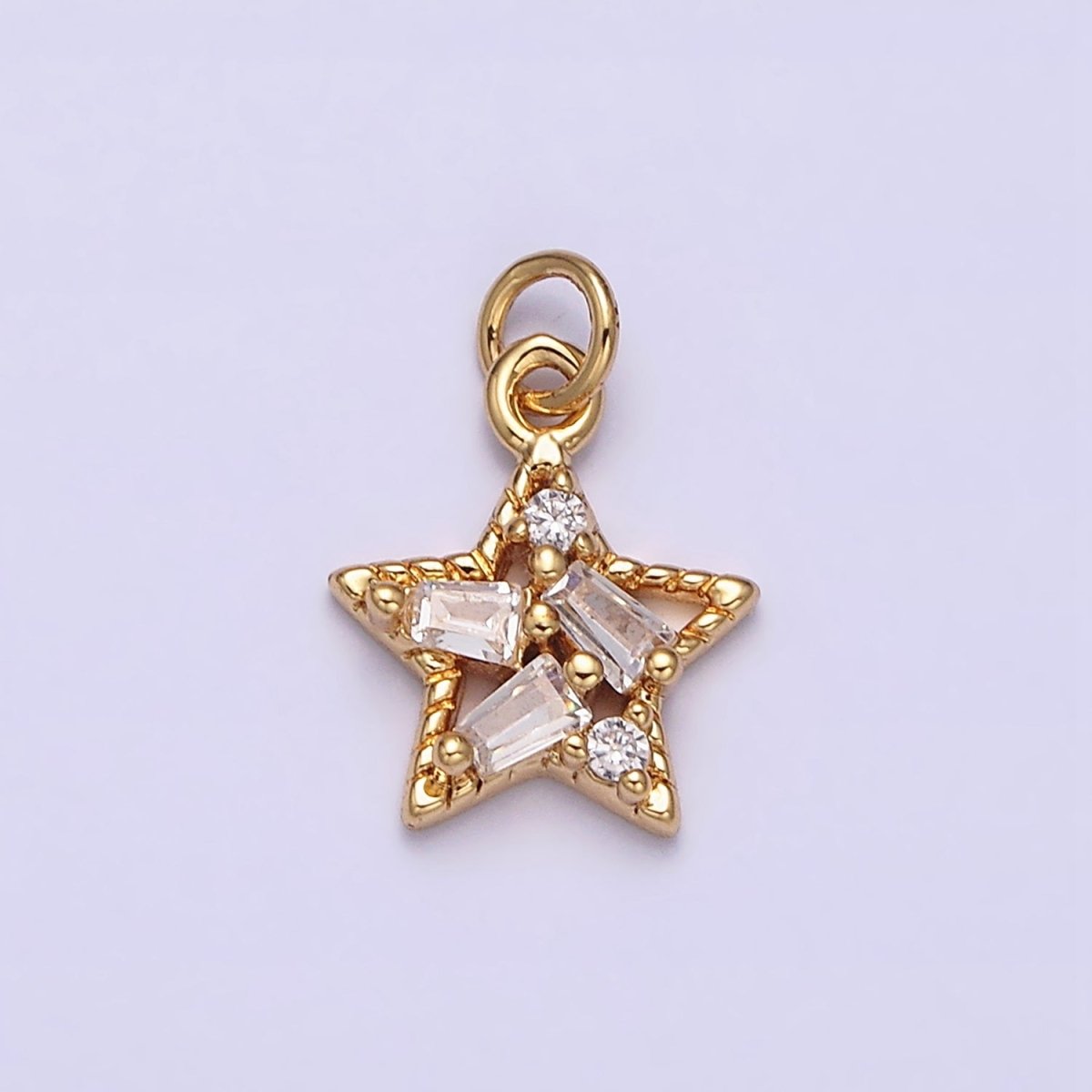 OS 16K Gold Filled  Celestial Star Triple Baguette CZ Add-On Charm | AC1138