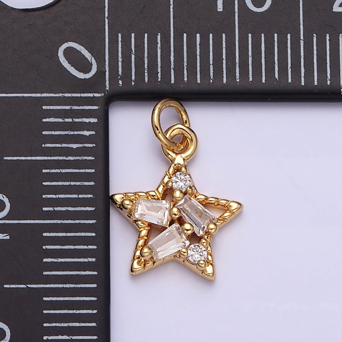 OS 16K Gold Filled  Celestial Star Triple Baguette CZ Add-On Charm | AC1138