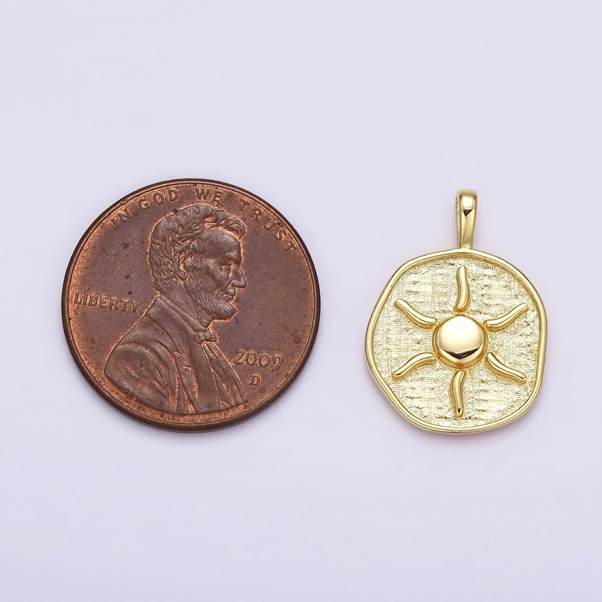 16K Gold Filled Celestial Sun Ray Round Stamped Pendant | AA630