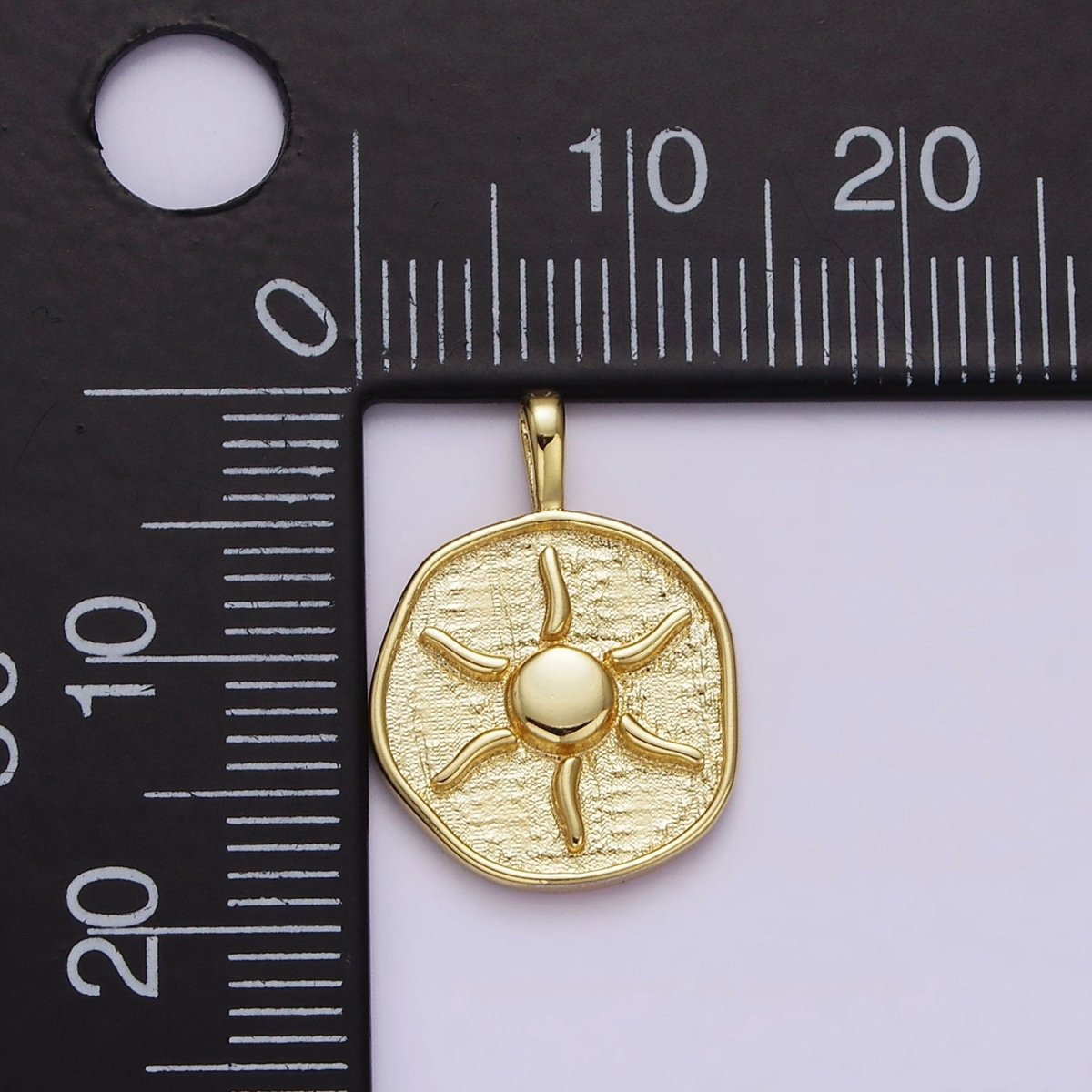 16K Gold Filled Celestial Sun Ray Round Stamped Pendant | AA630