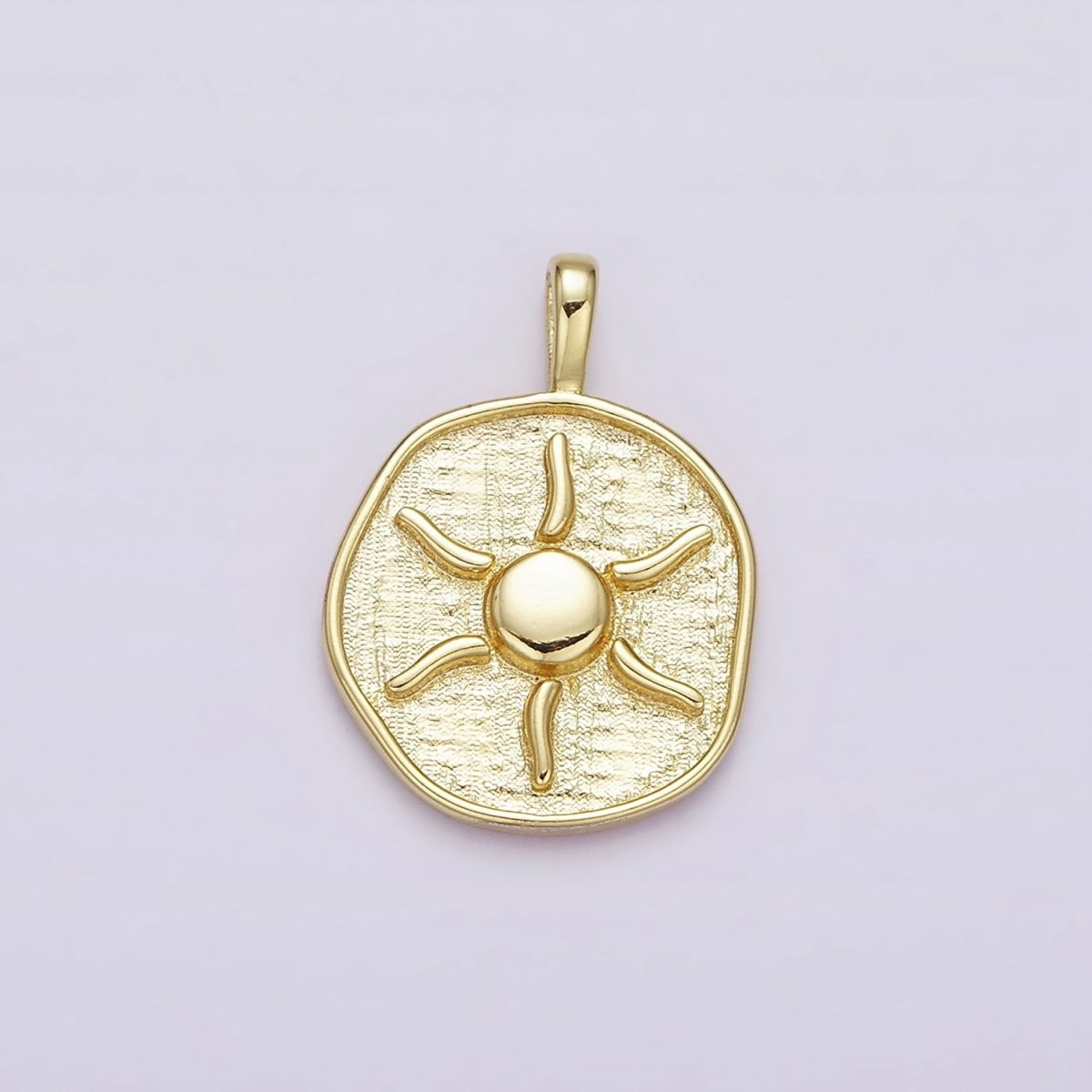 16K Gold Filled Celestial Sun Ray Round Stamped Pendant | AA630