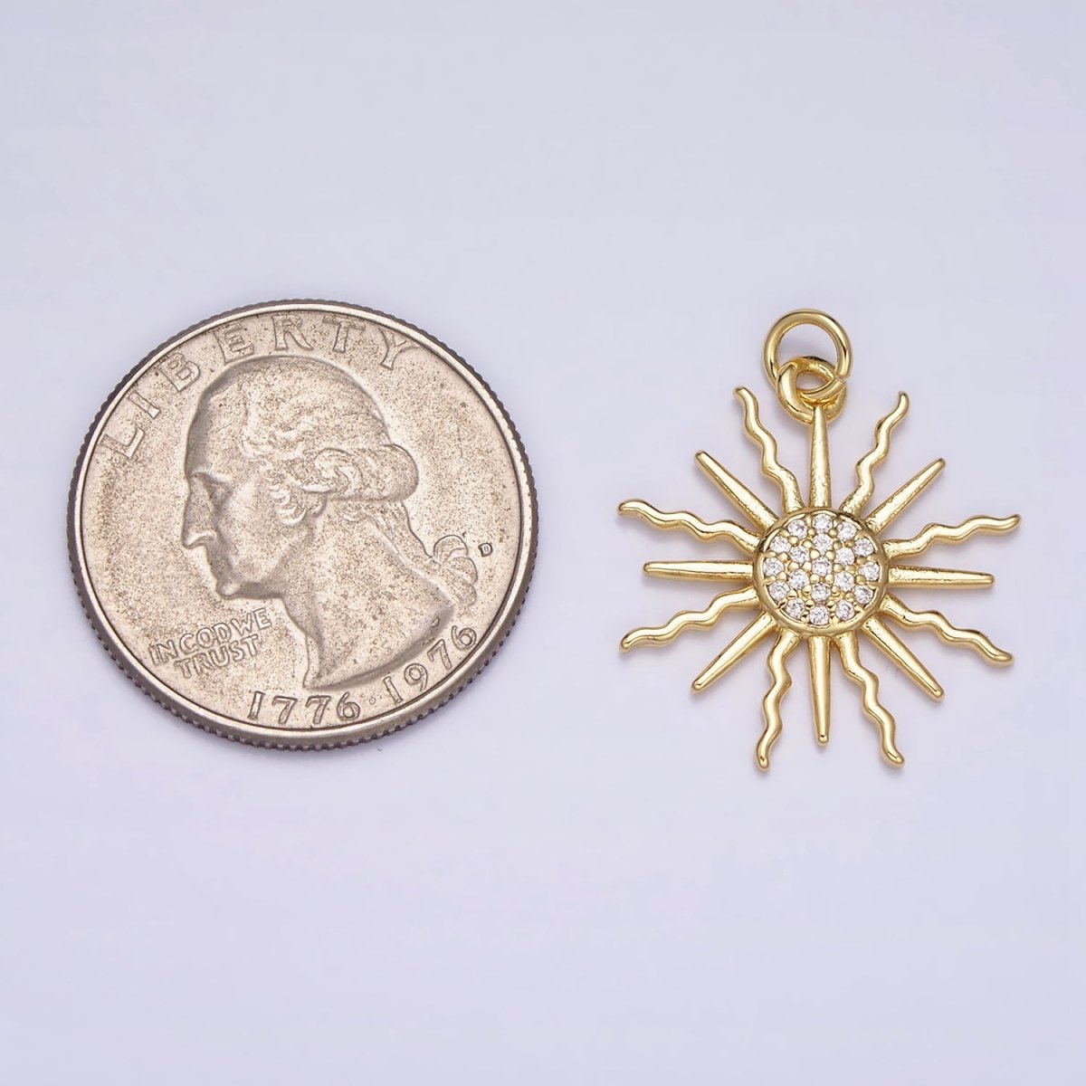 16K Gold Filled Celestial Sun Wiggly Ray Beam Micro Paved CZ Charm | AC1175