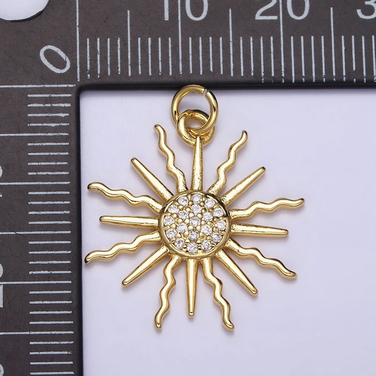 16K Gold Filled Celestial Sun Wiggly Ray Beam Micro Paved CZ Charm | AC1175