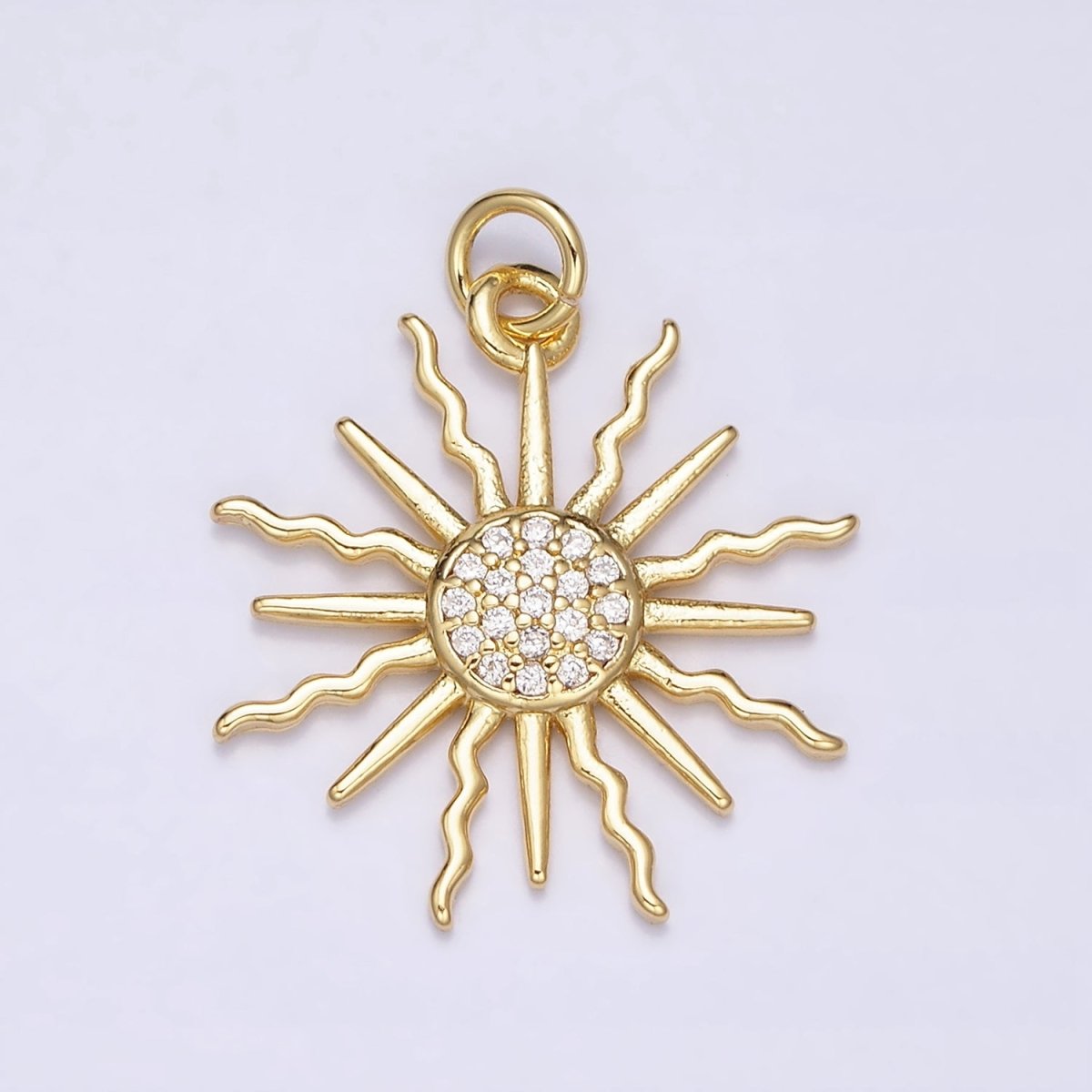 16K Gold Filled Celestial Sun Wiggly Ray Beam Micro Paved CZ Charm | AC1175