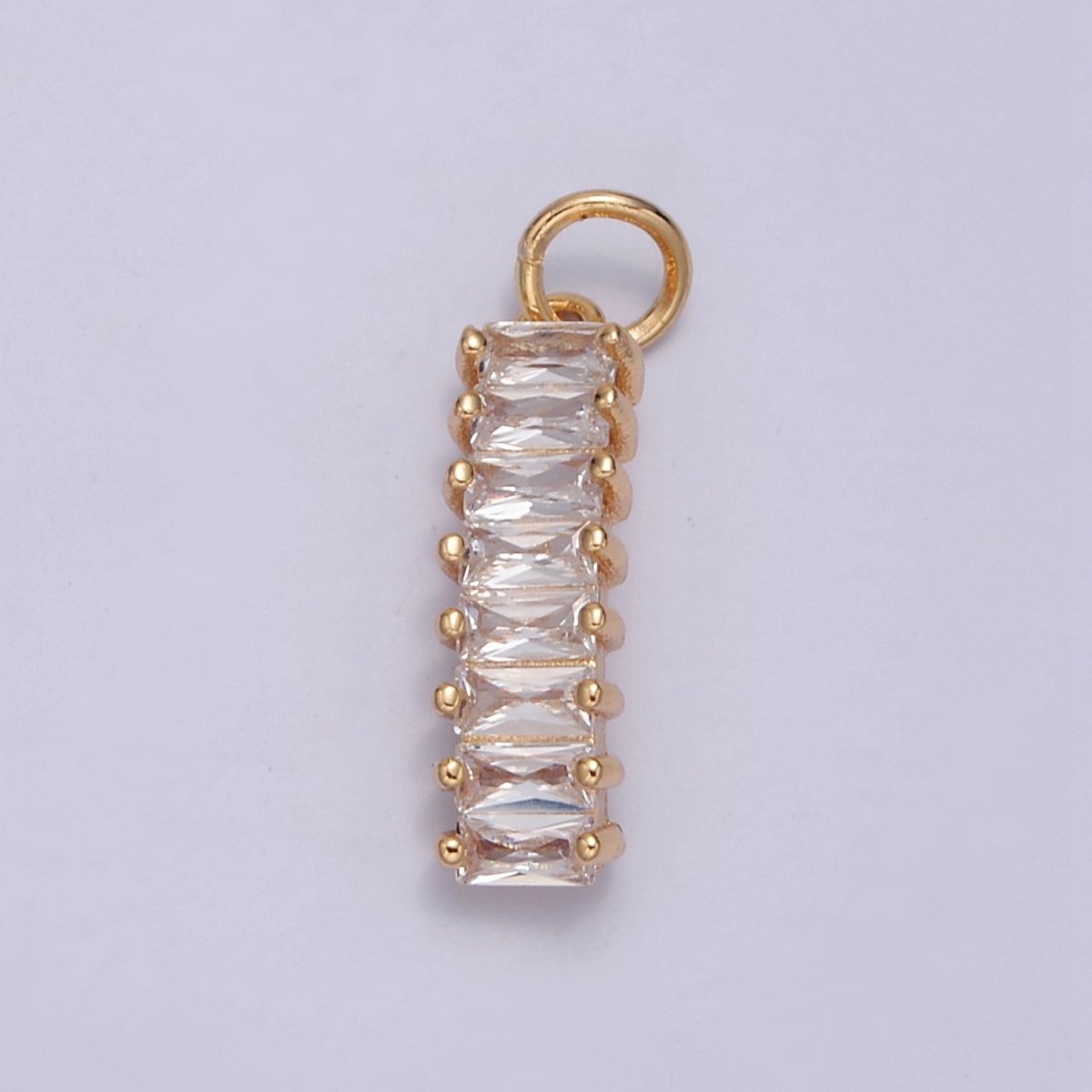 16K Gold Filled Clear Baguette CZ Lined Bar Add on Gold Charm | W-194