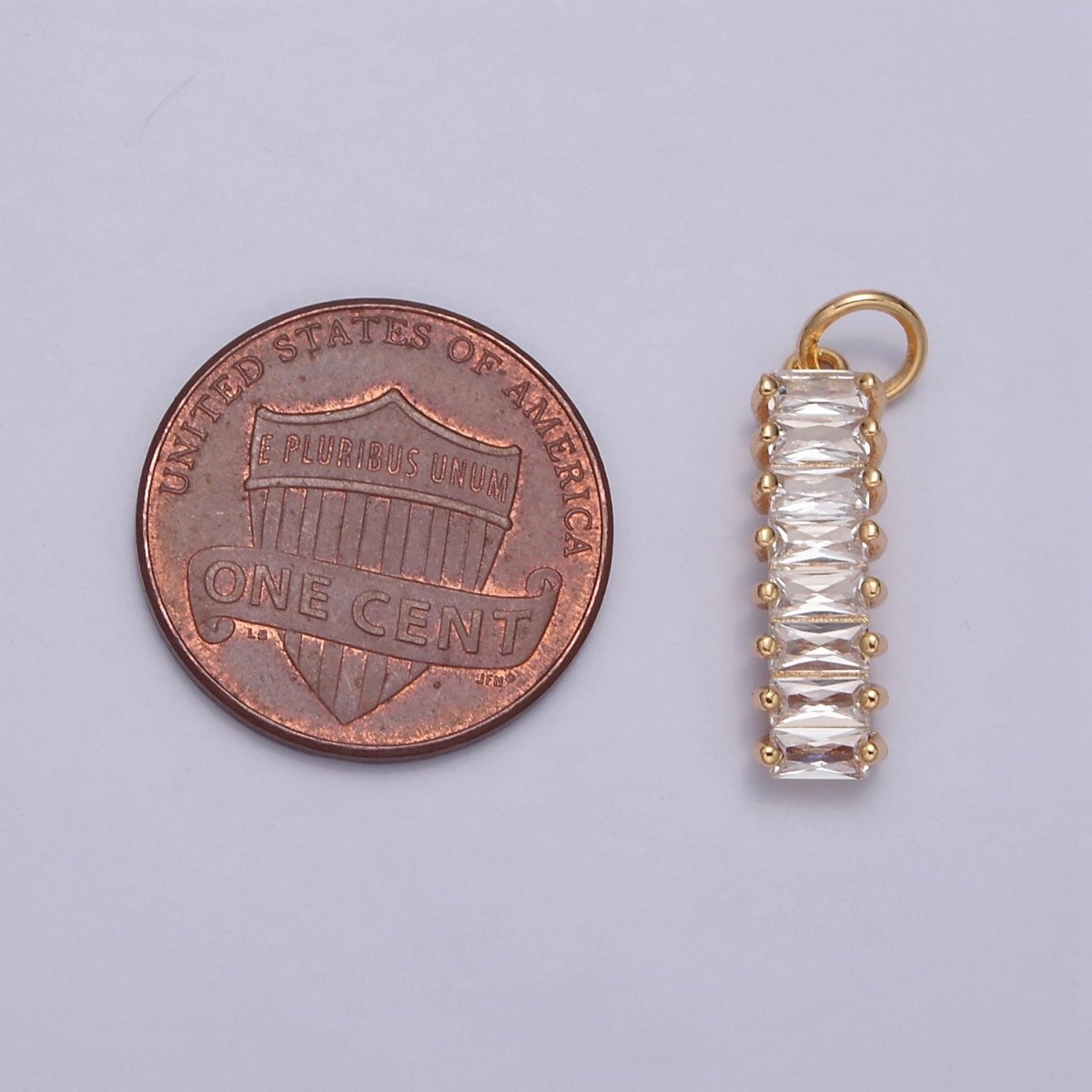 16K Gold Filled Clear Baguette CZ Lined Bar Add on Gold Charm | W-194