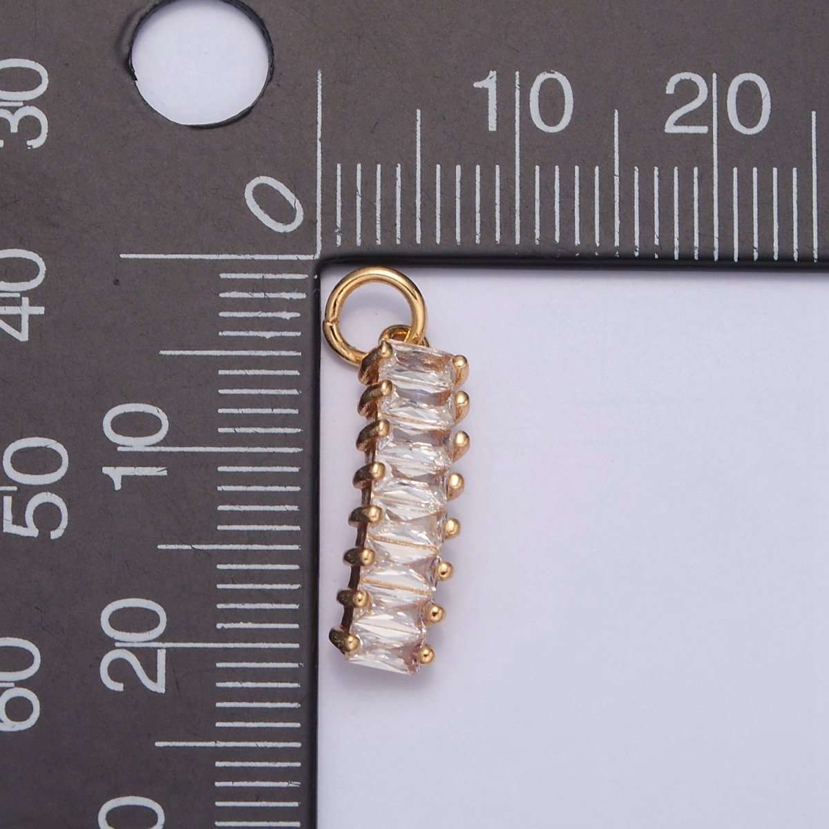 16K Gold Filled Clear Baguette CZ Lined Bar Add on Gold Charm | W-194