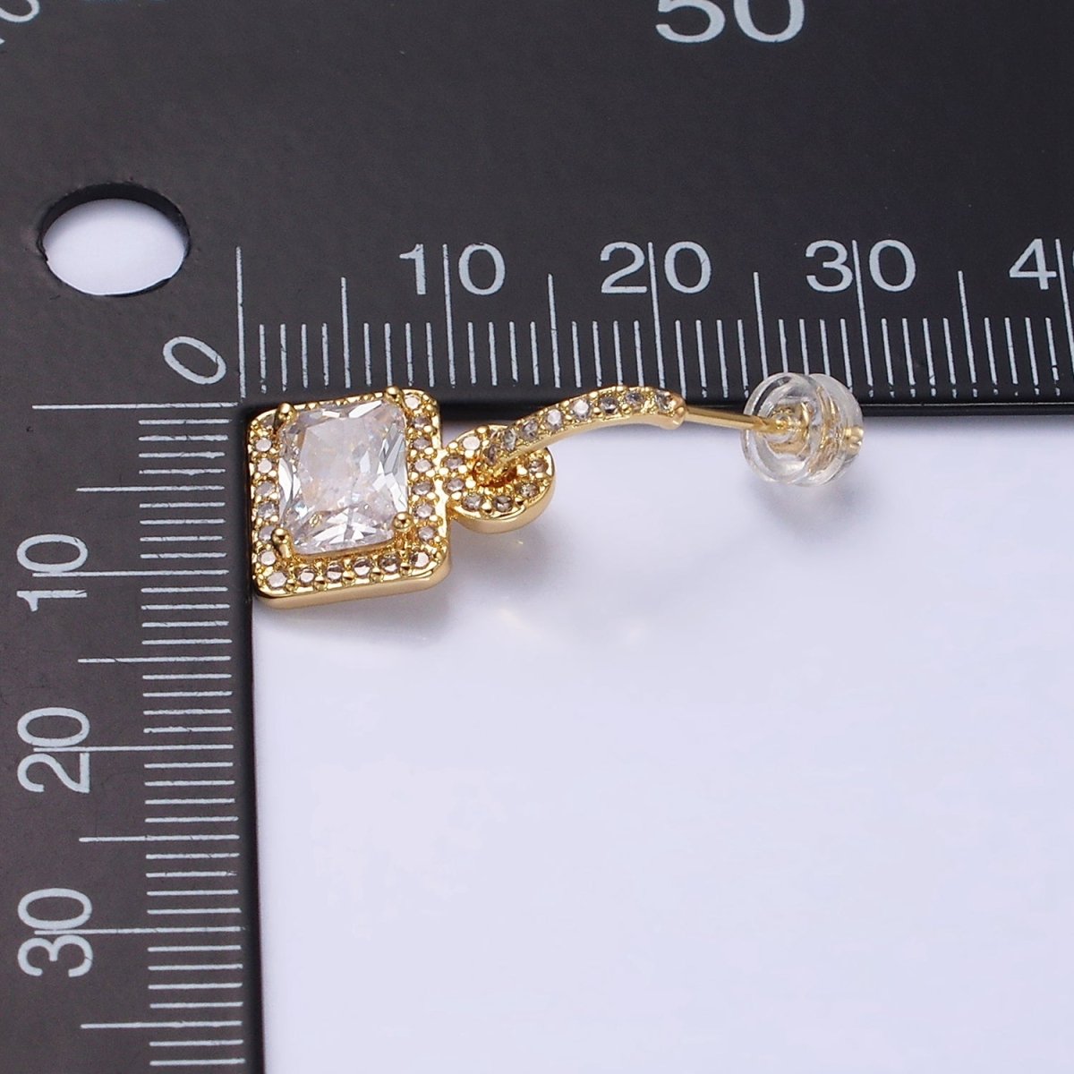 16K Gold Filled Clear Baguette Drop Micro Paved C-Shaped Hoop Earrings in Gold & Silver | AD1088 AD1089