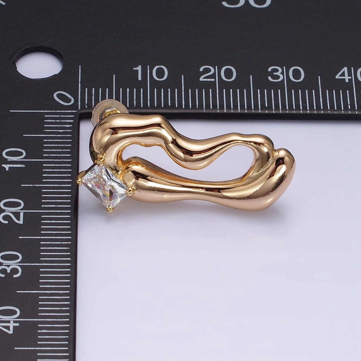 16K Gold Filled Clear Baguette Geometric Abstract Open Oblong Stud Earrings | AD1149 AD1150