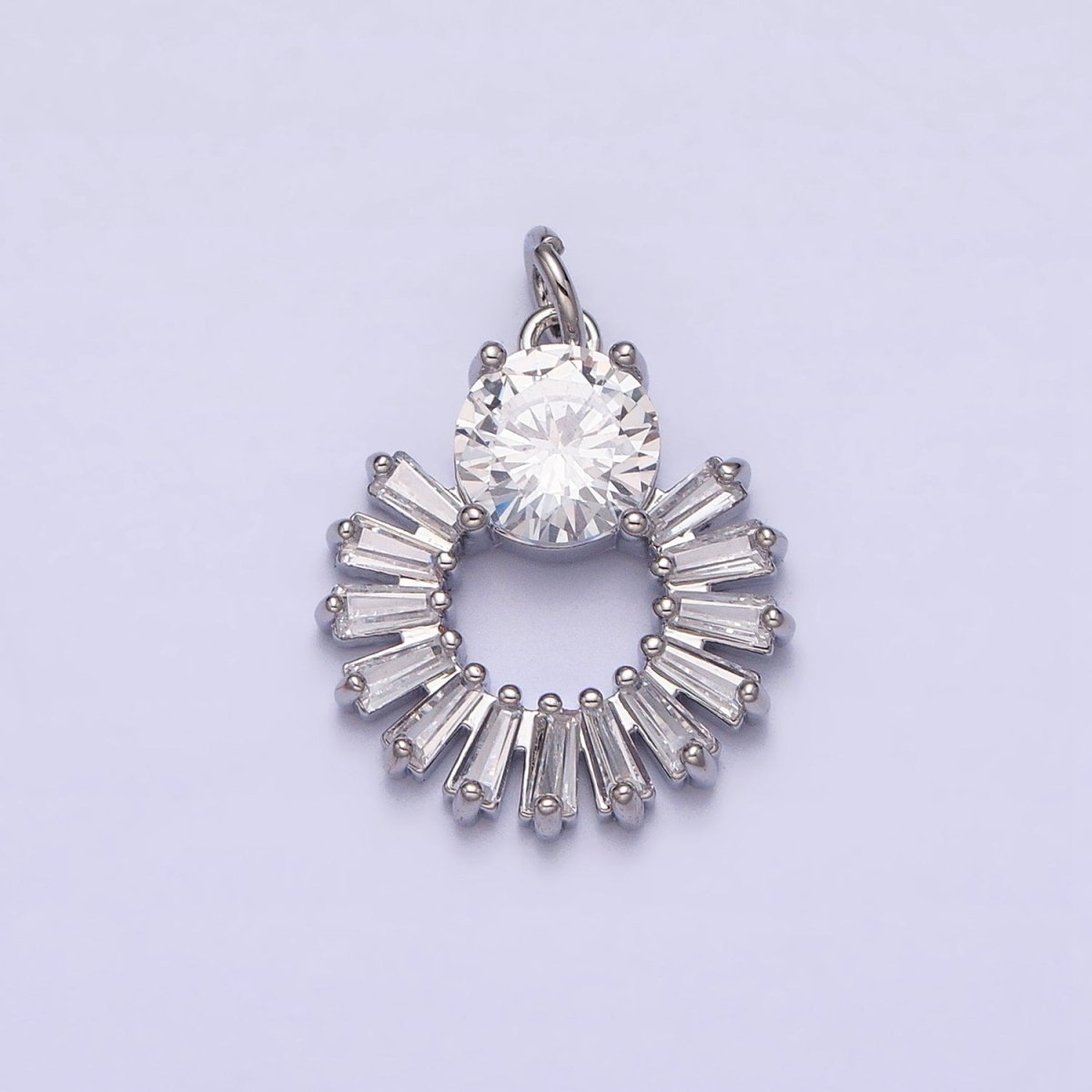 16K Gold Filled Clear Baguette Open Round Add-On Charm in Gold & Silver | AC1255 AC1256