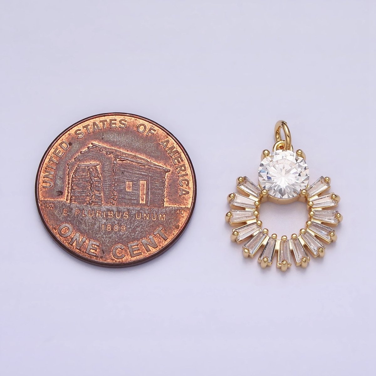16K Gold Filled Clear Baguette Open Round Add-On Charm in Gold & Silver | AC1255 AC1256
