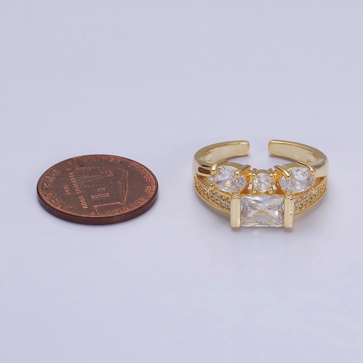16K Gold Filled Clear Baguette Oval Micro Paved Double Band Ring in Gold & Silver | O-1611 O-1612